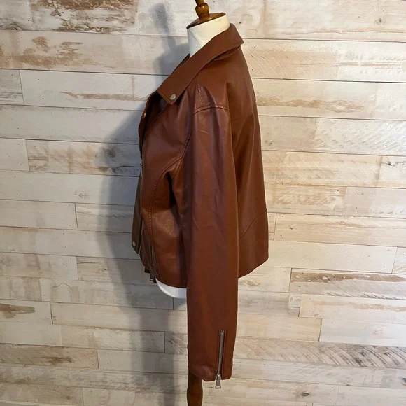 Anthropologie Robyn faux leather moto jacket size L